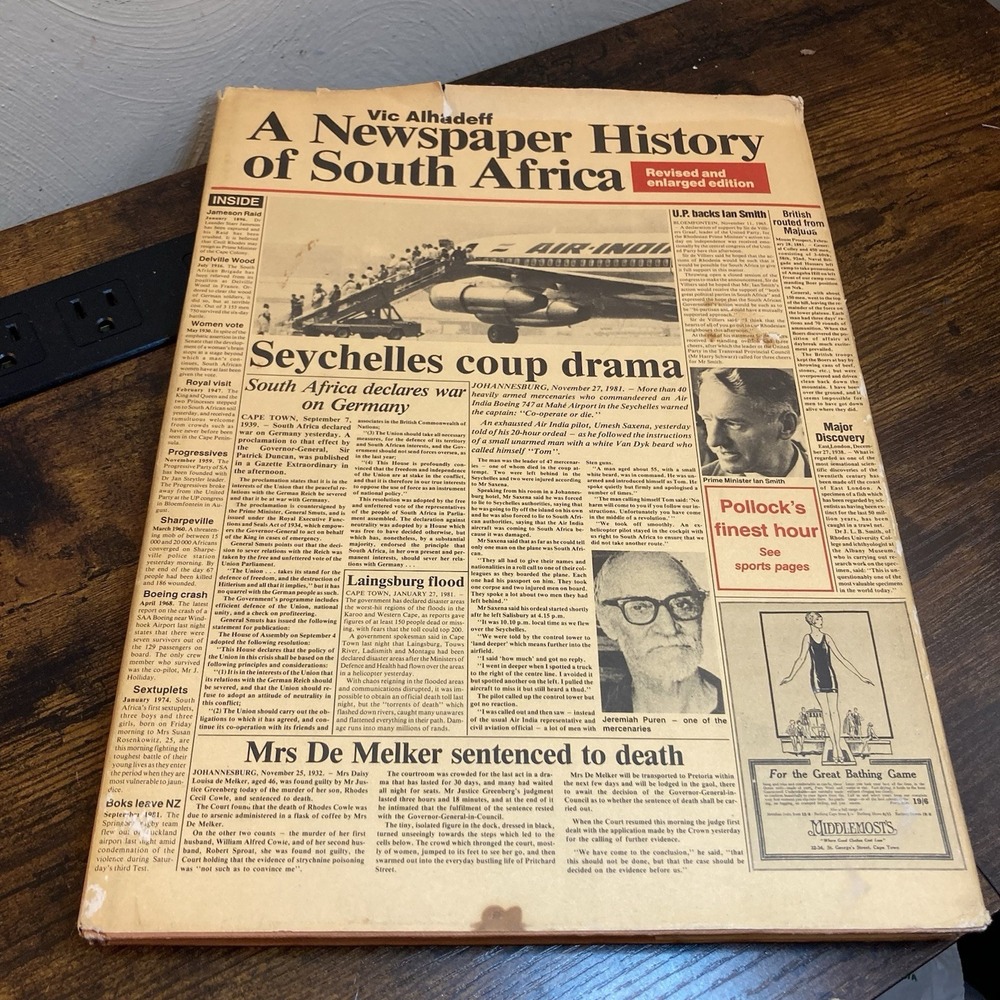 A Newspaper History of South Africa Vic Alhadeff Don Nelson 1985 HC DJ Oversized